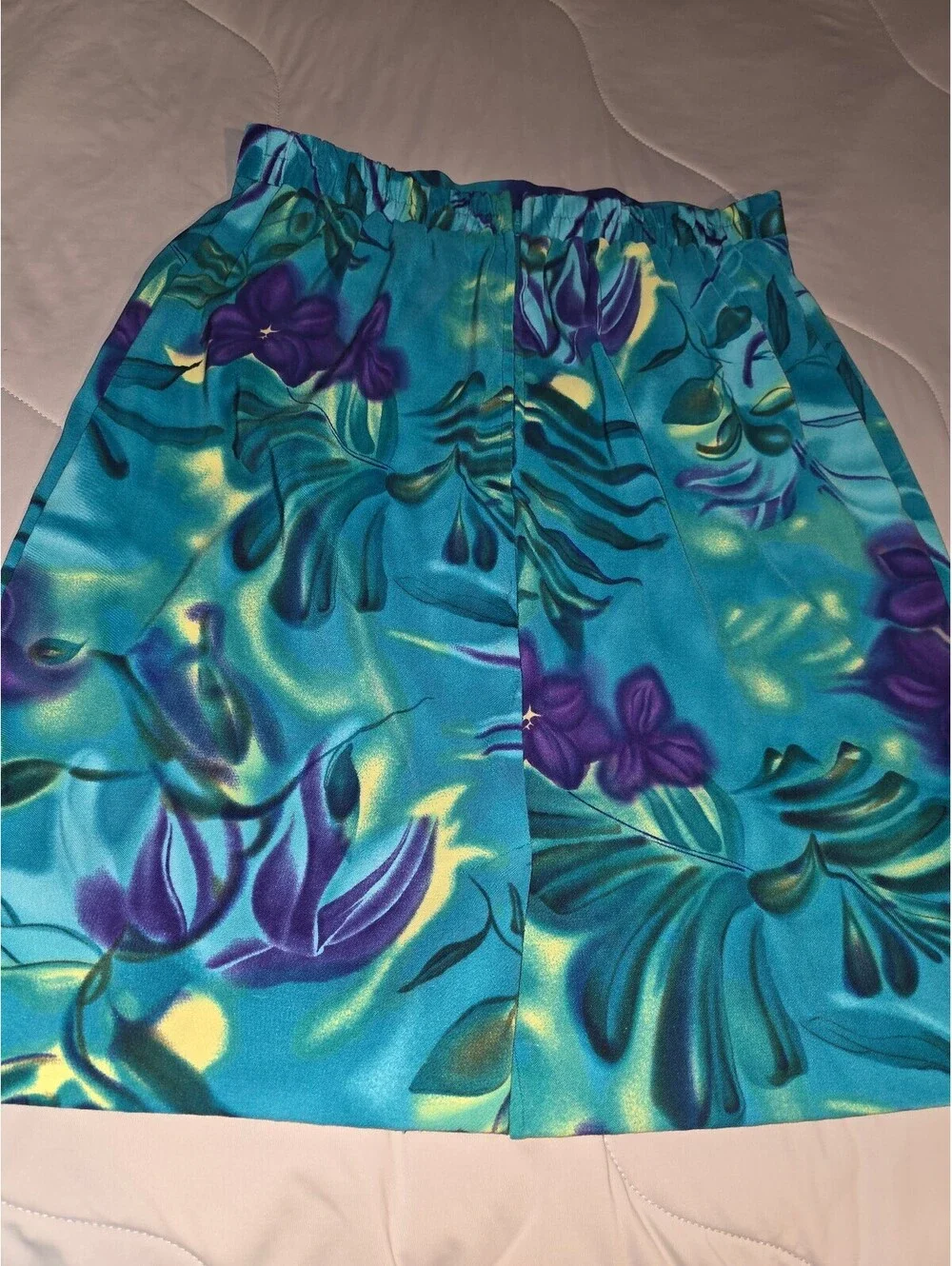 Dressbarn Women Size 14 - Teal Blue Green Floral Skirt A-Line Elastic Waist